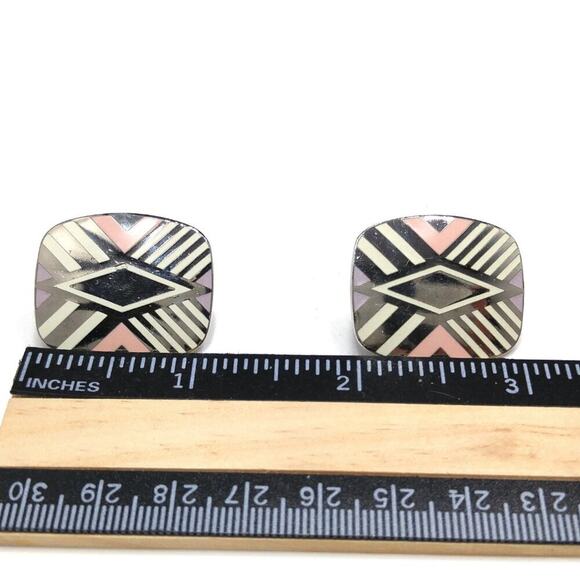 Vintage Laurel Burch "Quintessence" Geometric Earrings, Rhodium Plated, 1 1/8" - Picture 8 of 10